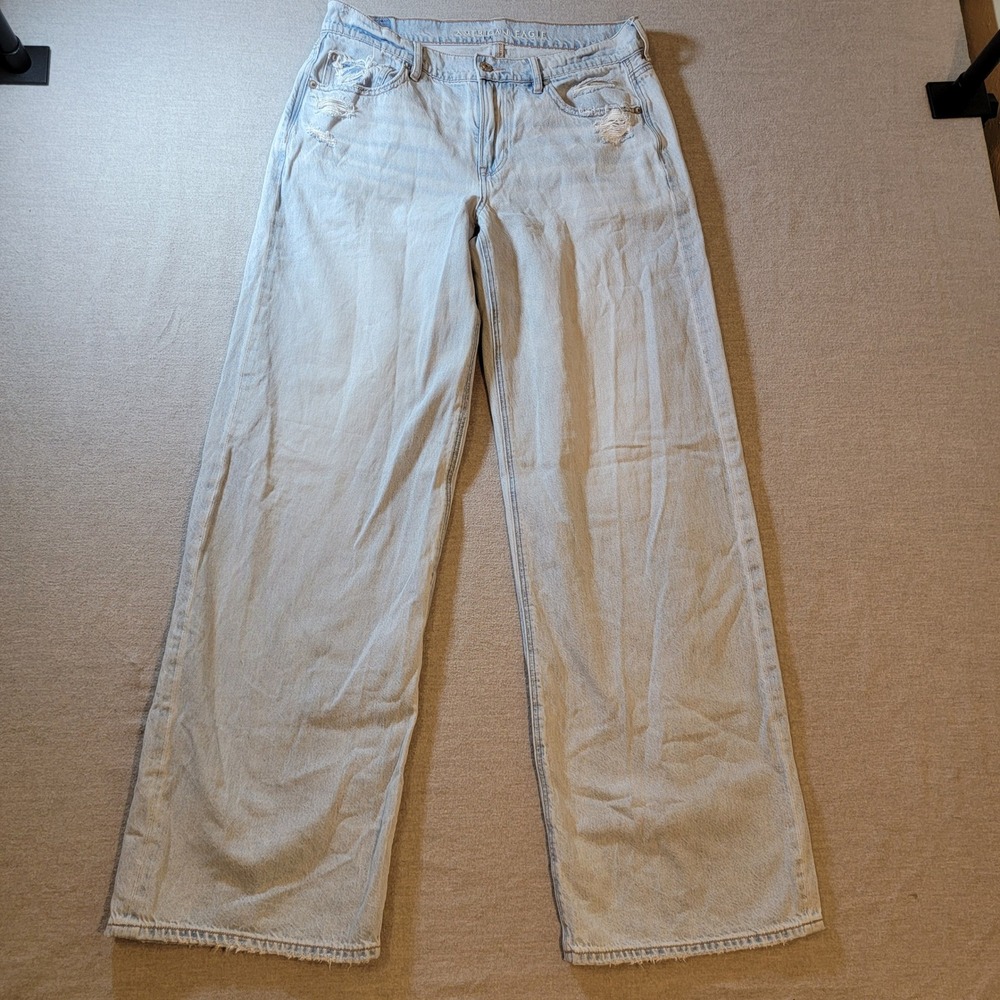 American Eagle Skater Jeans Women 6 Long Light Blue Good Distressed Wide Leg